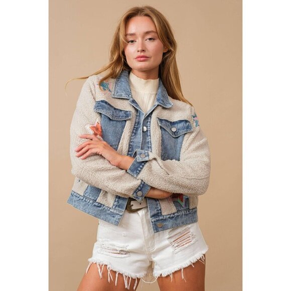 Teddy Denim Contrast Yee Haw Sequin Star Jacket - Picture 11 of 16